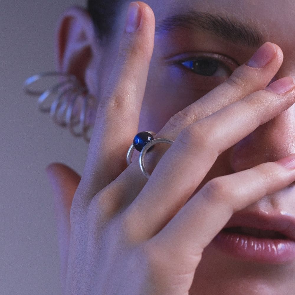 anillo de ágata azul onix silver plata para mujer moderno moderna estilo minimalista